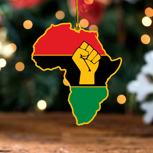 Pan-African Wood Acrylic Ornament Map African Power Flag