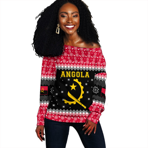Angola Off Shoulder Sweatshirt Christmas Coat of Arms