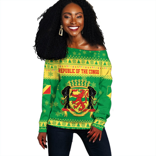 Republic of the Congo Off Shoulder Sweatshirt Christmas Style Pattern