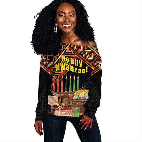 Kwanzaa Off Shoulder Sweatshirt Seven Principles Of Kwanzaa