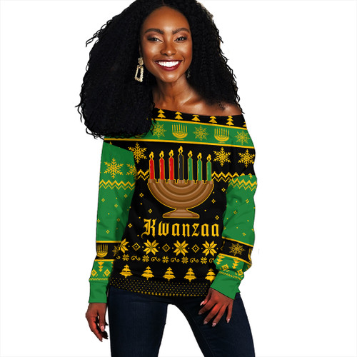 Kwanzaa Off Shoulder Sweatshirt Happy Kwanzaa Symbols Design
