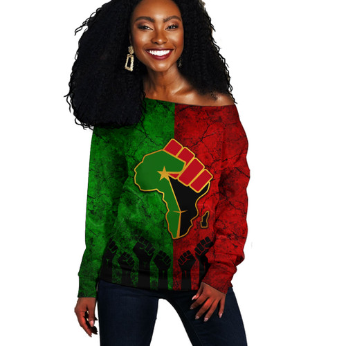 Pan-African Off Shoulder Sweatshirt Flag Pattern On Dirty Old