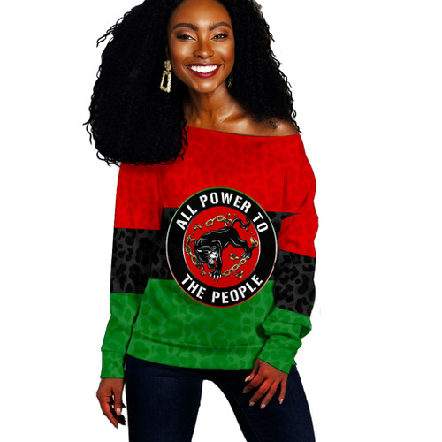 Pan-African Off Shoulder Sweatshirt Panther Chain All Power To The People