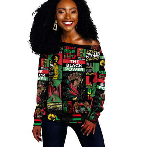 Pan-African Off Shoulder Sweatshirt The Black Power Make Racist Afraid Again