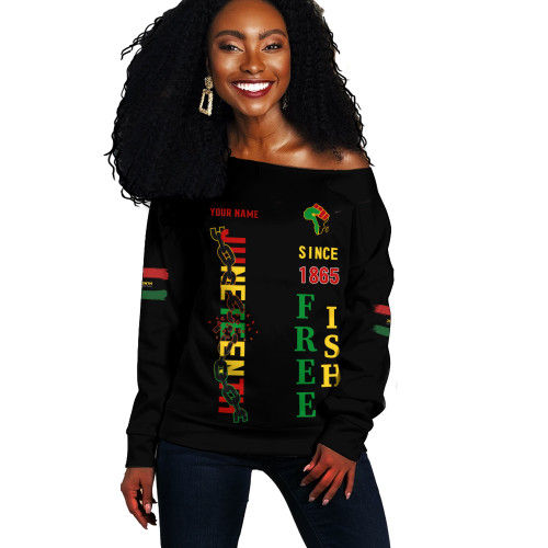 Juneteenth Off Shoulder Sweatshirt Custom Juneteenth Breaking Every Chain Since 1865