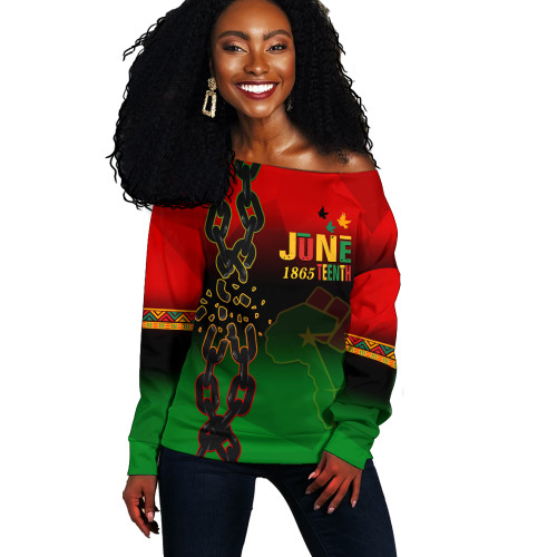 Juneteenth Off Shoulder Sweatshirt Black Freedom With Map Africa
