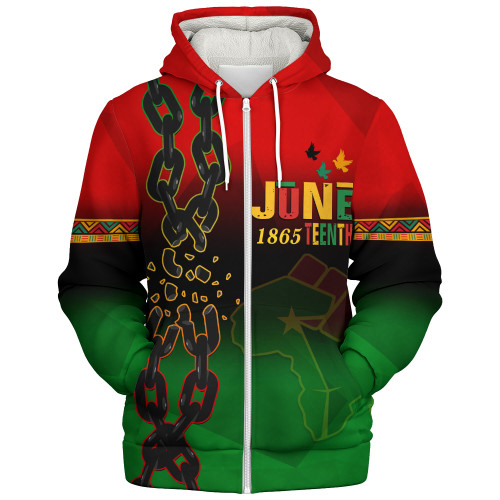 Juneteenth Sherpa Hoodie Black Freedom With Map Africa
