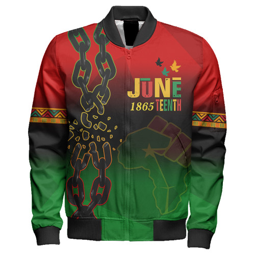 Juneteenth Zipper Bomber Jacket Black Freedom With Map Africa
