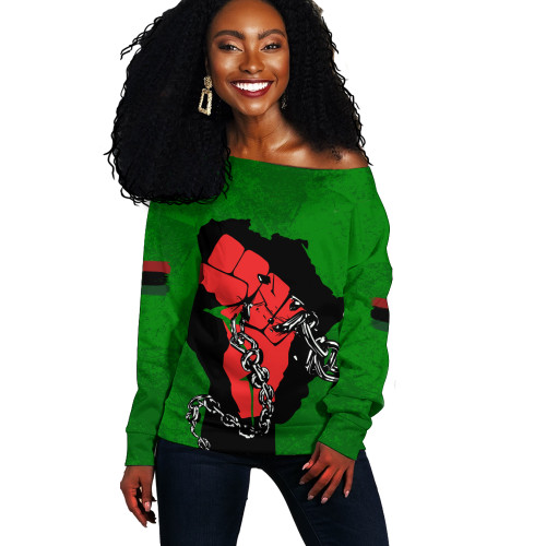 Pan-African Off Shoulder Sweatshirt Map African With Chain Breaking