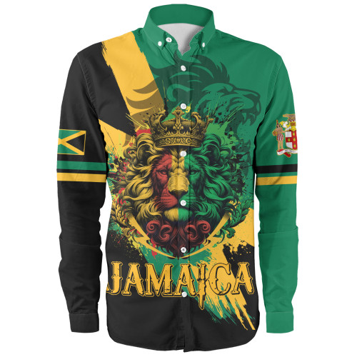 Jamaica Long Sleeve Shirt Flag Kindom Lion Vintage Style