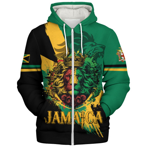 Jamaica Sherpa Hoodie Flag Kindom Lion Vintage Style