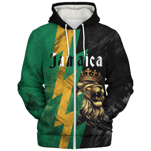 Jamaica Sherpa Hoodie Lion Thunder Vintage Style