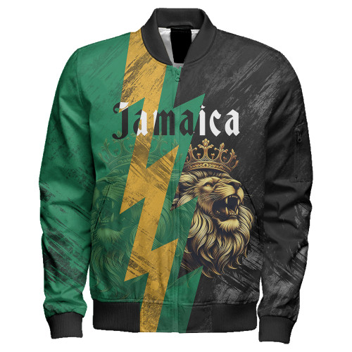 Jamaica Zipper Bomber Jacket Lion Thunder Vintage Style