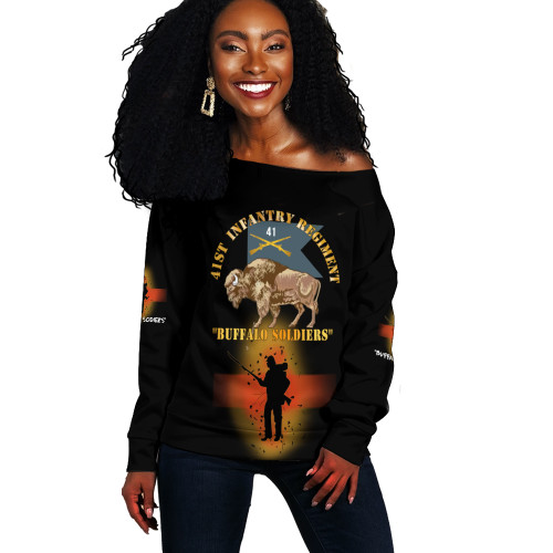 Buffalo Soldiers Off Shoulder Sweatshirt 41st Infantry Regiment Buffalo Soldiers With Regimental