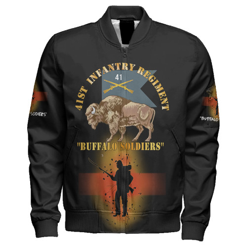 Buffalo Soldiers Zipper Bomber Jacket 41st Infantry Regiment Buffalo Soldiers With Regimental