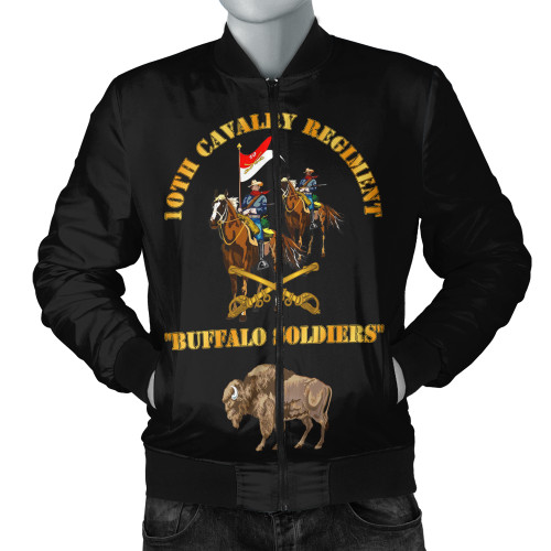 Buffalo Soldiers Bomber Jacket Army 10th Cavalry Regiment With Cavalrymen And Guidon