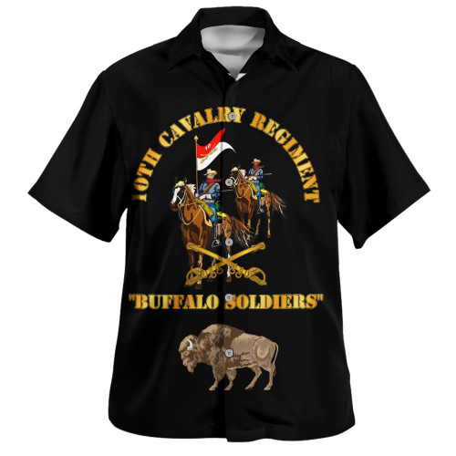 Buffalo Soldiers Hawaiian Shirt Army 10th Cavalry Regiment With Cavalrymen And Guidon