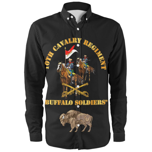 Buffalo Soldiers Long Sleeve Shirt Army 10th Cavalry Regiment With Cavalrymen And Guidon
