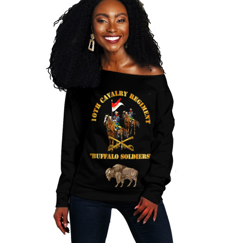 Buffalo Soldiers Off Shoulder Sweatshirt Army 10th Cavalry Regiment With Cavalrymen And Guidon