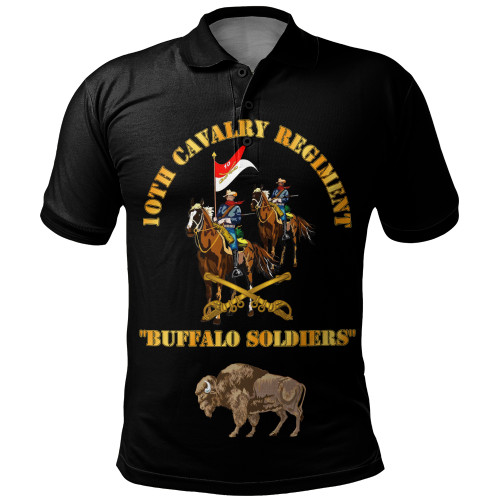 Buffalo Soldiers Polo Shirt Army 10th Cavalry Regiment With Cavalrymen And Guidon