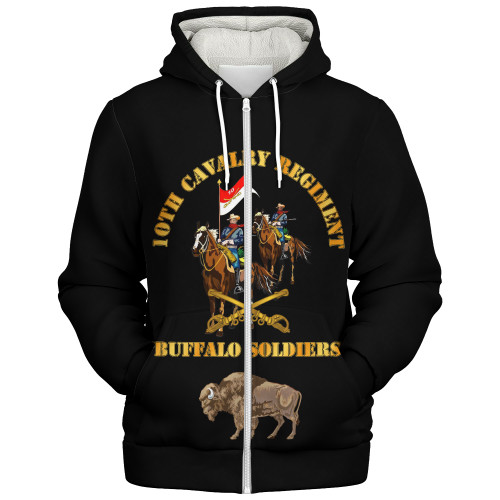 Buffalo Soldiers Sherpa Hoodie Army 10th Cavalry Regiment With Cavalrymen And Guidon
