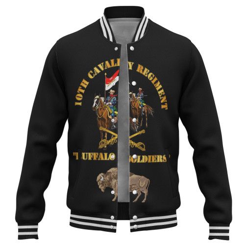 Buffalo Soldiers Baseball Jacket Army 10th Cavalry Regiment With Cavalrymen And Guidon