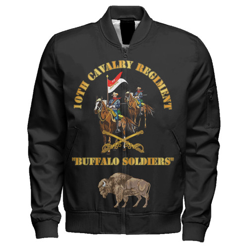 Buffalo Soldiers Zipper Bomber Jacket Army 10th Cavalry Regiment With Cavalrymen And Guidon