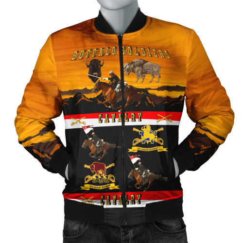 Buffalo Soldiers Bomber Jacket Cavalrymen And Guidons In Western Sunset