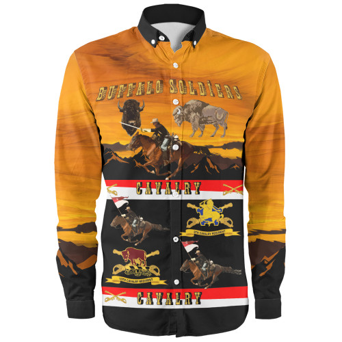 Buffalo Soldiers Long Sleeve Shirt Cavalrymen And Guidons In Western Sunset