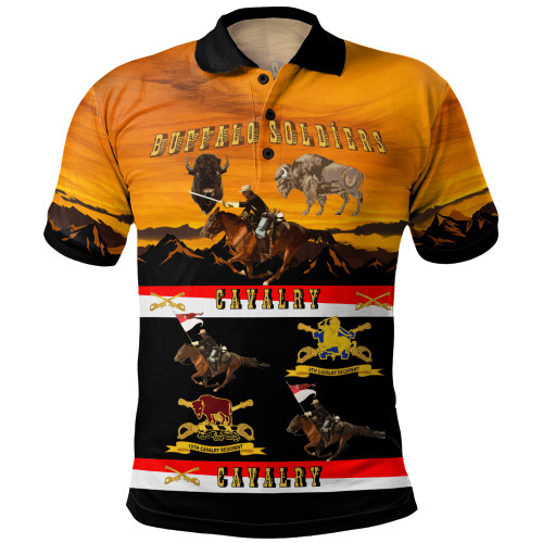 Buffalo Soldiers Polo Shirt Cavalrymen And Guidons In Western Sunset