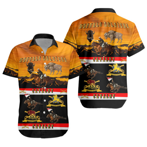 Buffalo Soldiers Short Sleeve Shirt Cavalrymen And Guidons In Western Sunset