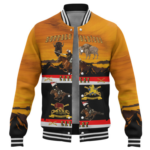 Buffalo Soldiers Baseball Jacket Cavalrymen And Guidons In Western Sunset