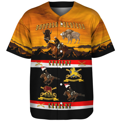 Buffalo Soldiers Baseball Shirt Cavalrymen And Guidons In Western Sunset