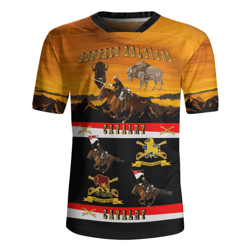 Buffalo Soldiers Rugby Jersey Cavalrymen And Guidons In Western Sunset