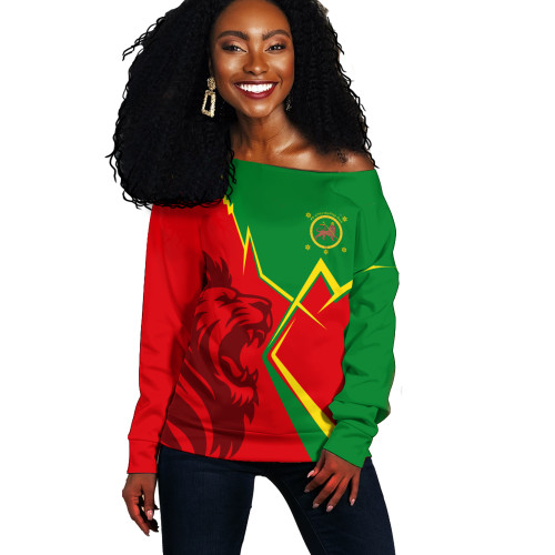 Ethiopia Off Shoulder Sweatshirt Lion Lightning Style