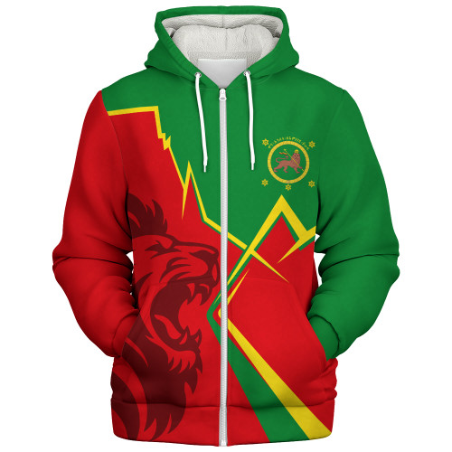Ethiopia Sherpa Hoodie Lion Lightning Style