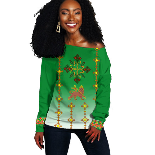 Ethiopia Off Shoulder Sweatshirt Traditional Covenant Cross Classic