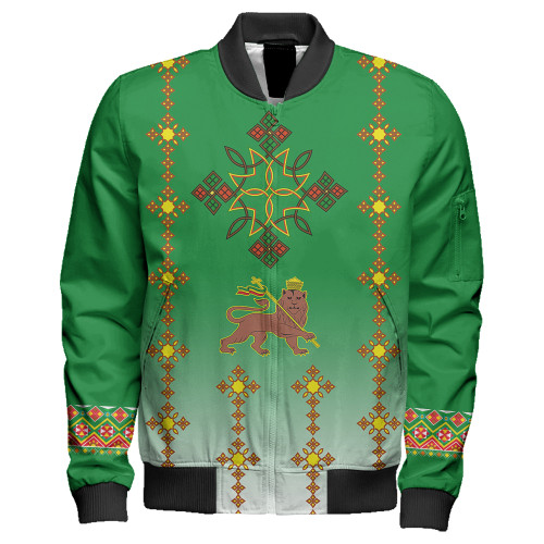 Ethiopia Zipper Bomber Jacket Traditional Covenant Cross Classic