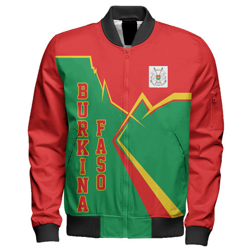 Burkina Faso Zipper Bomber Jacket Lightning Style