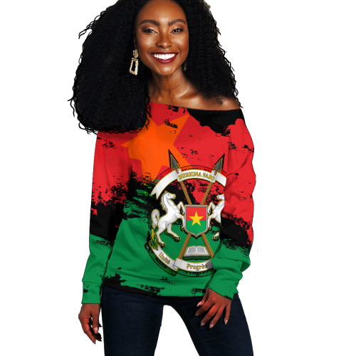 Burkina Faso Off Shoulder Sweatshirt Coat Of Arms Grunge Style
