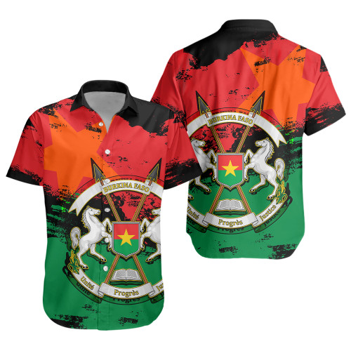 Burkina Faso Short Sleeve Shirt Coat Of Arms Grunge Style