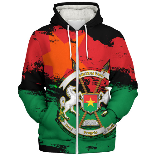 Burkina Faso Sherpa Hoodie Coat Of Arms Grunge Style