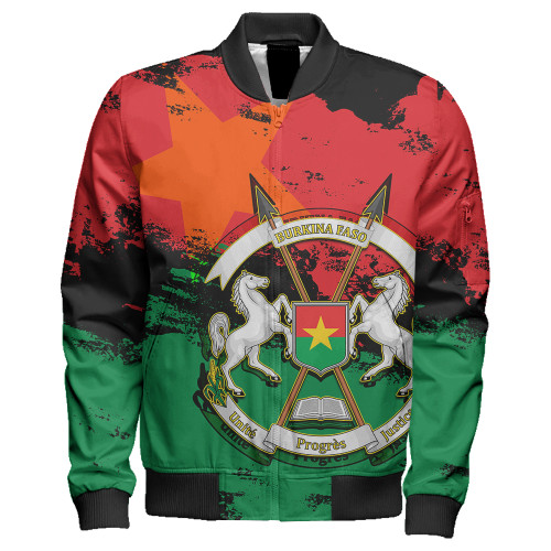 Burkina Faso Zipper Bomber Jacket Coat Of Arms Grunge Style