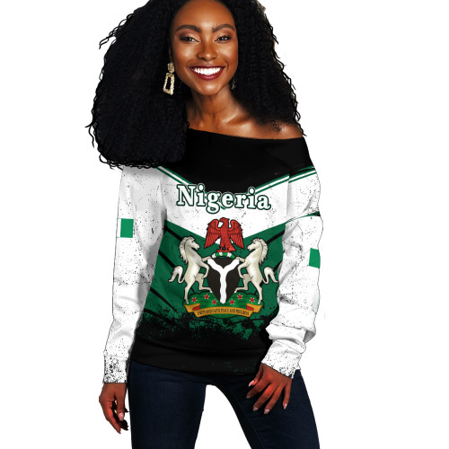 Nigeria Off Shoulder Sweatshirt Crest Glory Grunge Design Flag