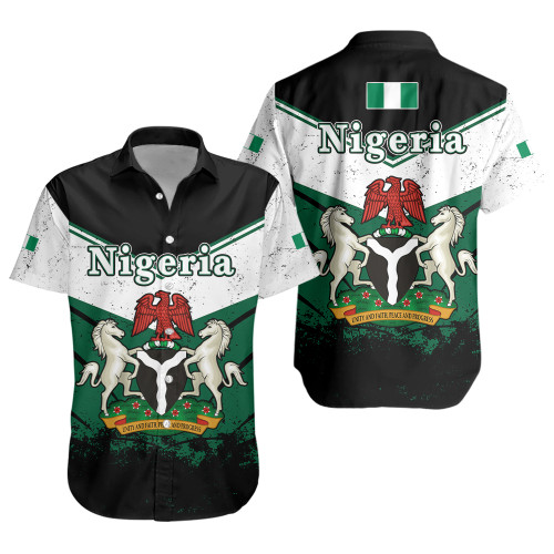 Nigeria Short Sleeve Shirt Crest Glory Grunge Design Flag