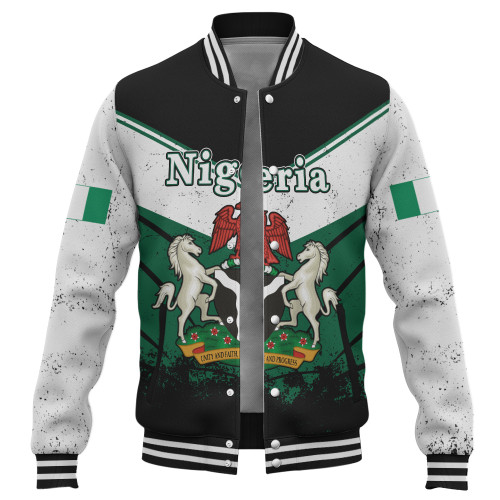 Nigeria Baseball Jacket Crest Glory Grunge Design Flag