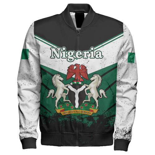 Nigeria Zipper Bomber Jacket Crest Glory Grunge Design Flag