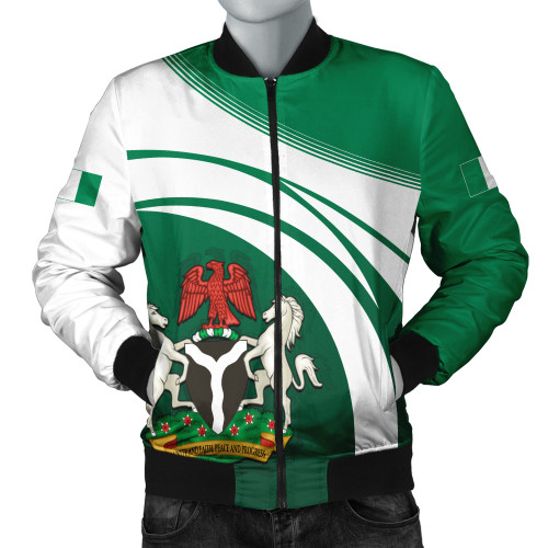 Nigeria Bomber Jacket Flag And Coat Of Arms Curve Style