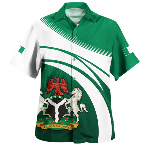 Nigeria Hawaiian Shirt Flag And Coat Of Arms Curve Style