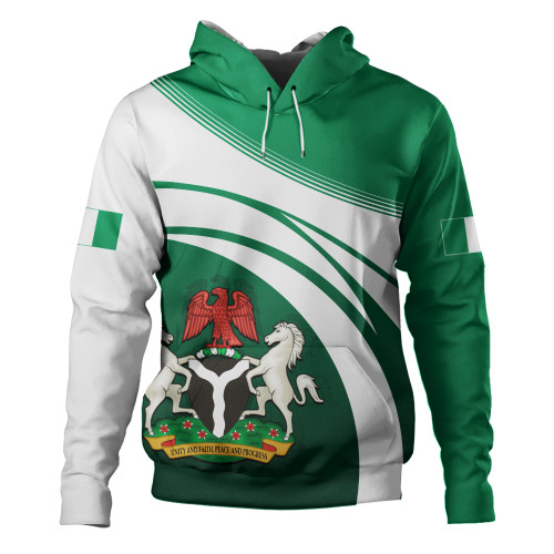 Nigeria Hoodie Flag And Coat Of Arms Curve Style